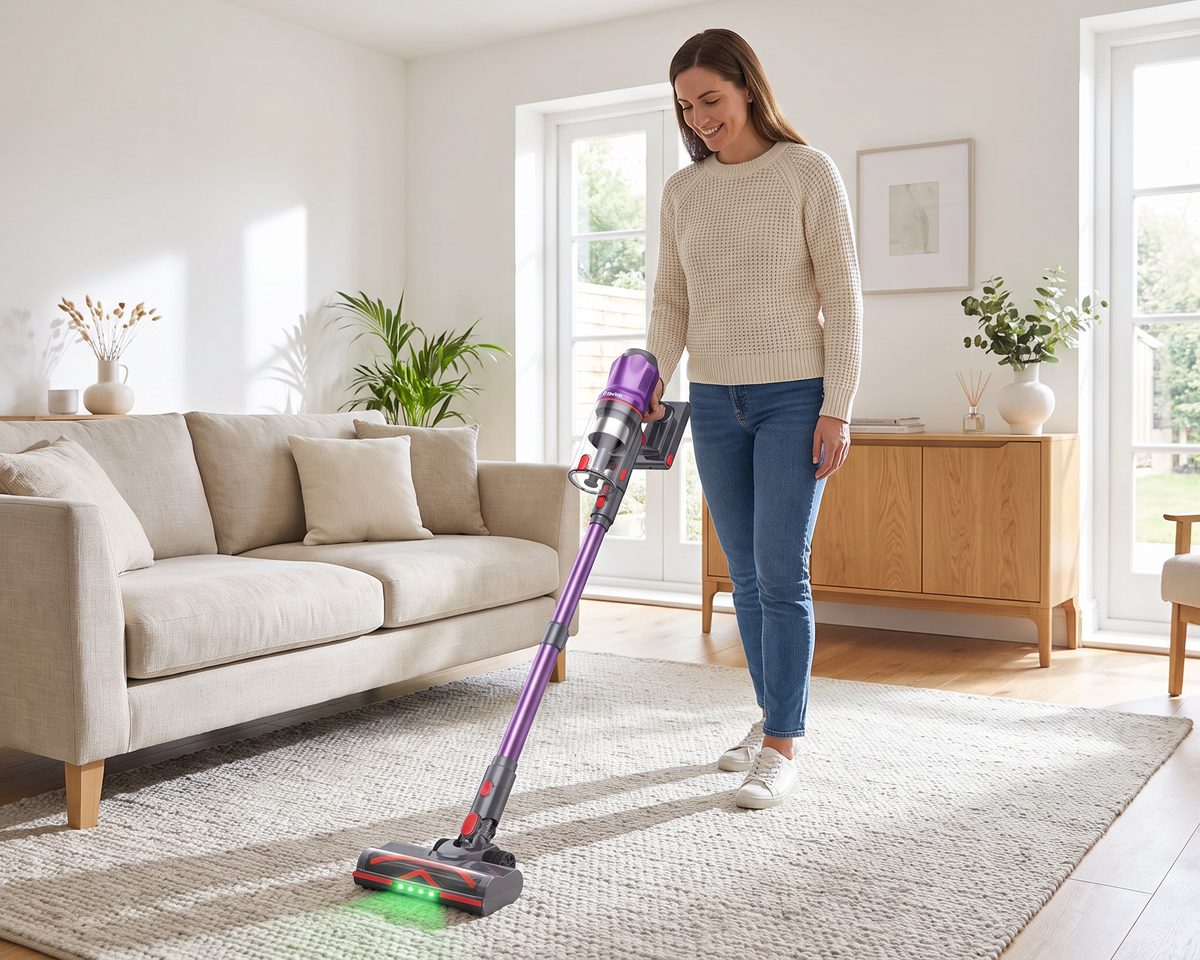 Vacuuming a living room with the Polaro V16