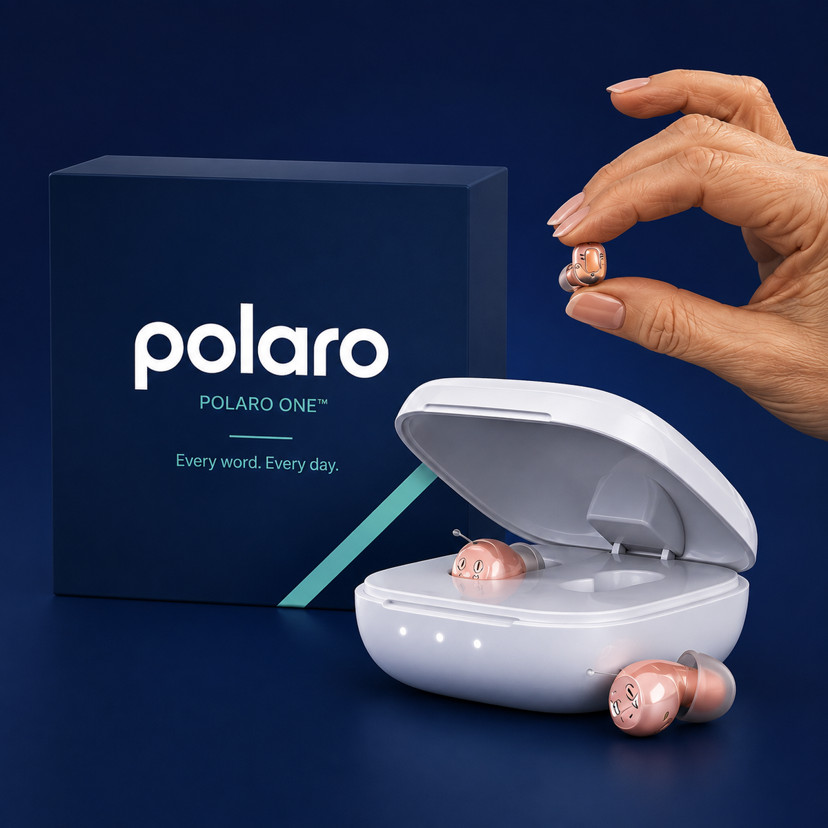 Polaro One hearing aids with charging case