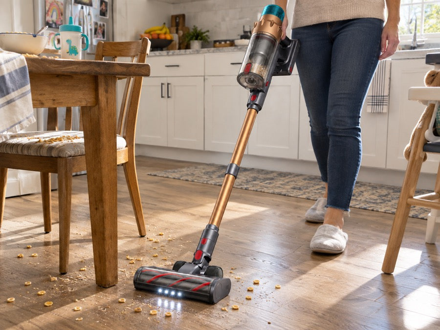 Airvac V18 im Handmodus reinigt Sofa und Kissen
