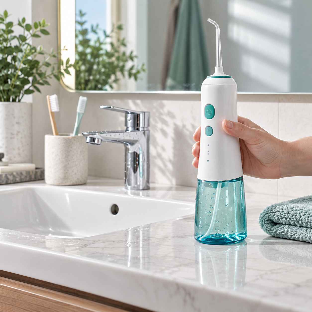 Hydropulseur utilisé près du lavabo